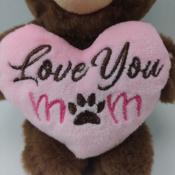 MTY International Brown Bear W/Pink Heart " Love You Mom" Plush 6" Stuffed Anima - Picture 6 of 7